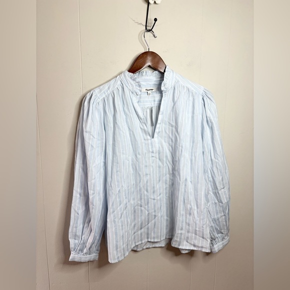 Madewell blue white stripe ruffled popover top blouse size SM new - Picture 5 of 9